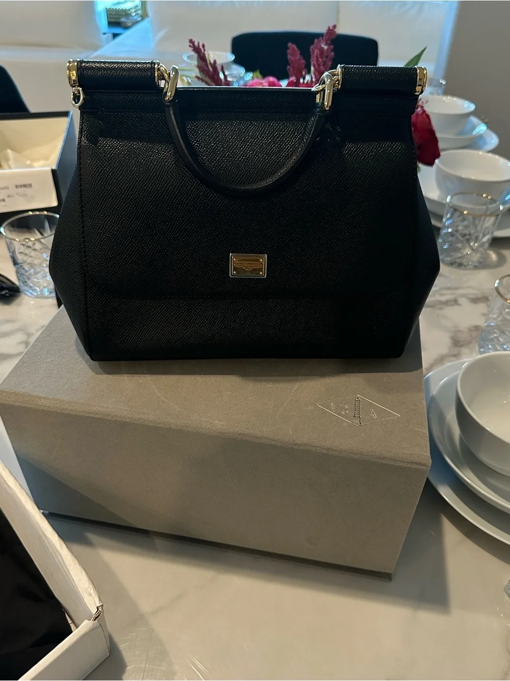 Dolce & Gabbana Black Sicily Large Leather Top-Handle Bag